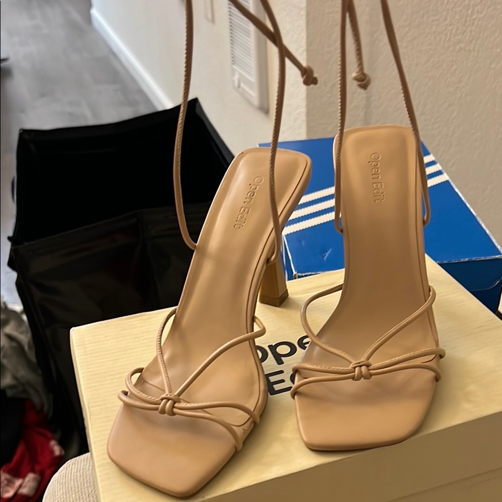 Tan Elegant High Heels with Ankle Straps